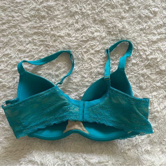 Cacique Quarterly Lace Plunge Bra 42C Underwire Padded Adjustable Strap Teal - Picture 5 of 8